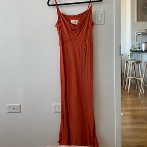 Silk cowl neck slip dress, orangey-red